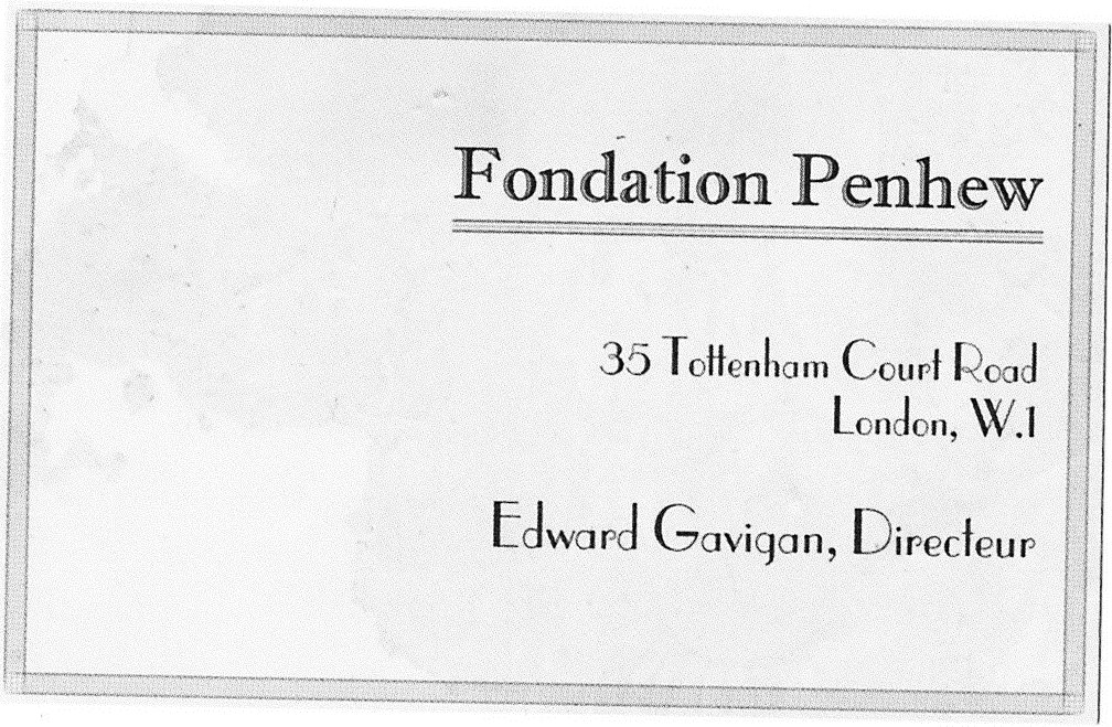 carte de visite d'Edward Gavigan, Directeur de la Fondation Penhew