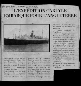 Départ de l'expédition Carlyle pour des recherches à Londres